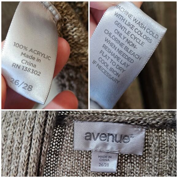 Plus Size Cardigan Size 26/28 Brown Knit Open Front Shawl Collar Sweater Avenue - Picture 2 of 4